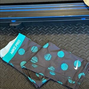 Nike Pro Grey and Teal Polka Dot Leggings